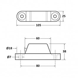 Bumper Stop 105L x 25W x 38H  Technical Drawing