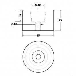 Cylindrical Bumper 65D x 25H  Technical Drawing
