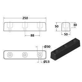 Rectangular Buffer 247L x 50W x 50H  Technical Drawing