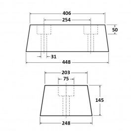 Trapezium Dock Bumper 2 Fixings NRSBR 448L x 248W x 145H Technical Drawing